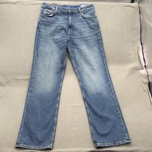 HUGO Elyah Straight Jeans Women 30x32 Blue Stretch Denim Mid Wash Logo Patch